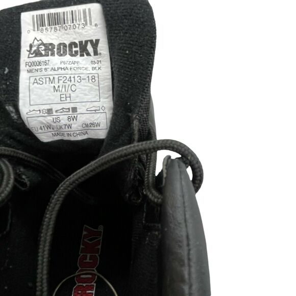 Rocky Mens Alpha Force F241318 Black Leather Lace Up Ankle Casual Work Boots 8 W - Picture 10 of 15